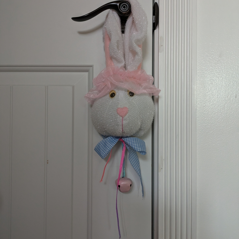 Pink & White Bunny Door Hanger with Bell